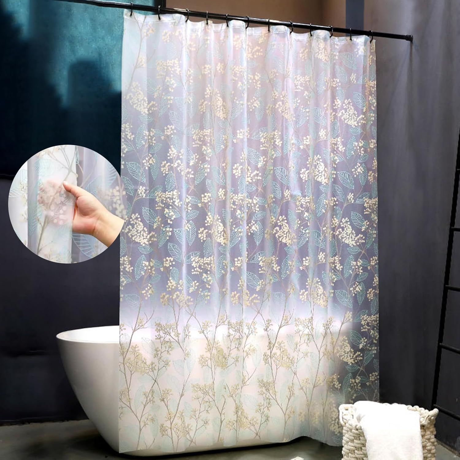 YAKUNCL EVA Shower Curtain Liner - 72x72 Matte Clear with 12 Hooks