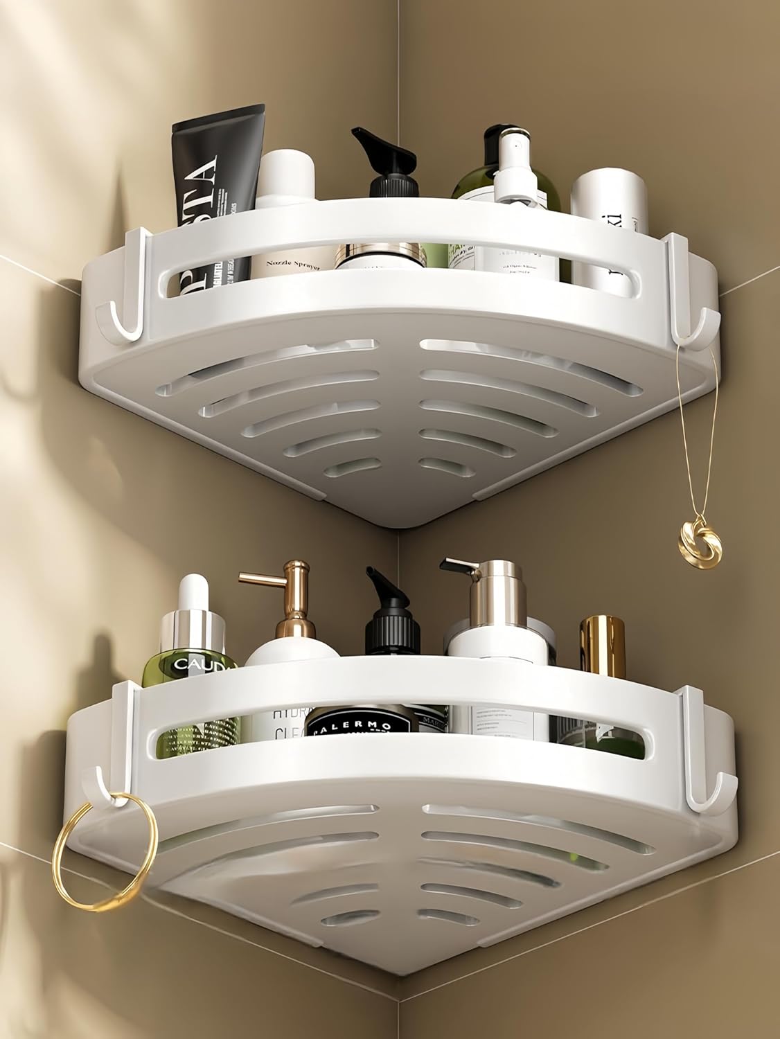 2 Pack Corner Shower Caddy with Hooks and Storage