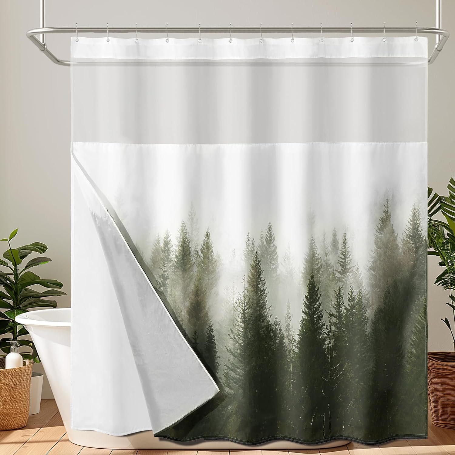 ORTIGIA Misty Forest Shower Curtain Set with Liner and Hooks