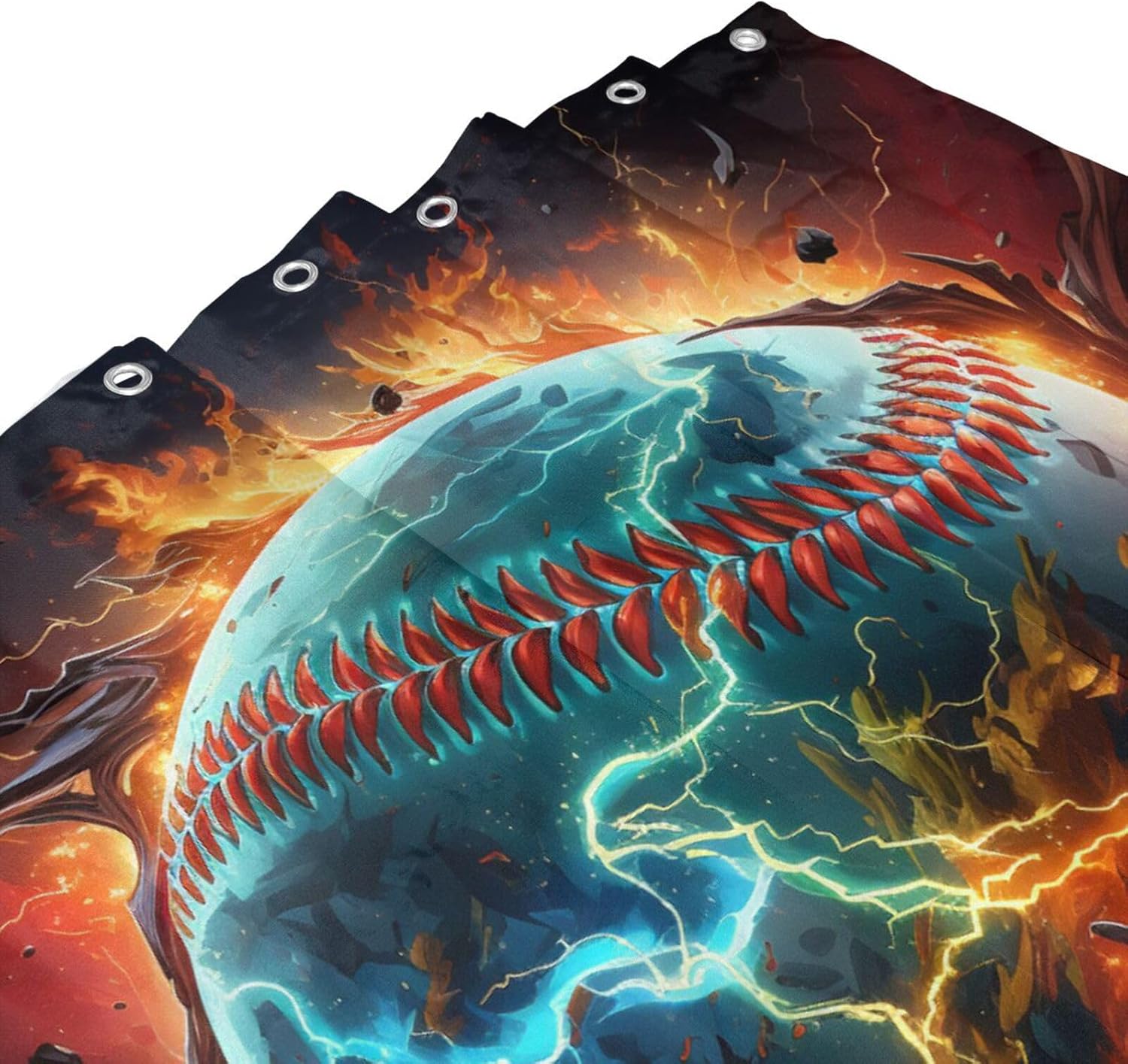 Red Flame Baseball Shower Curtain Set with 12 Hooks 1