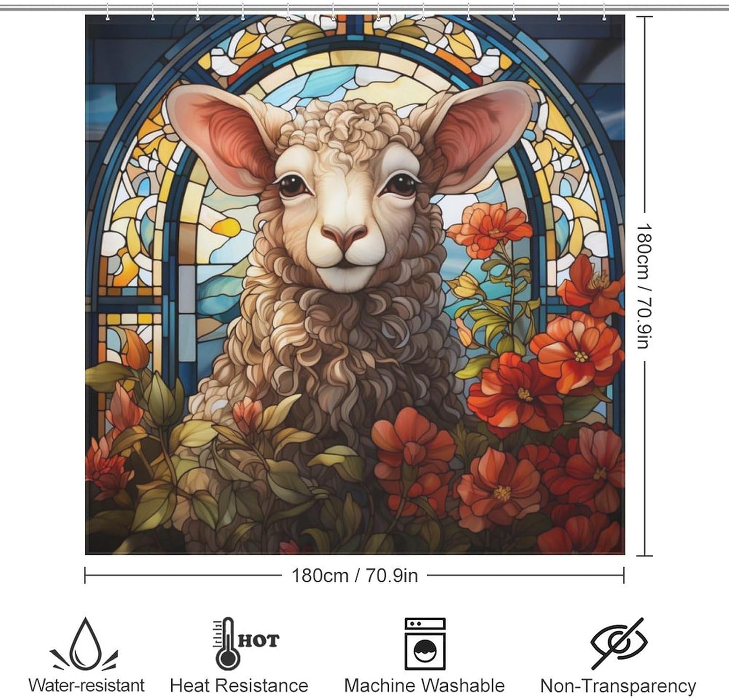 DAOWANGZUO Sheep Shower Curtain Set with 12 Hooks