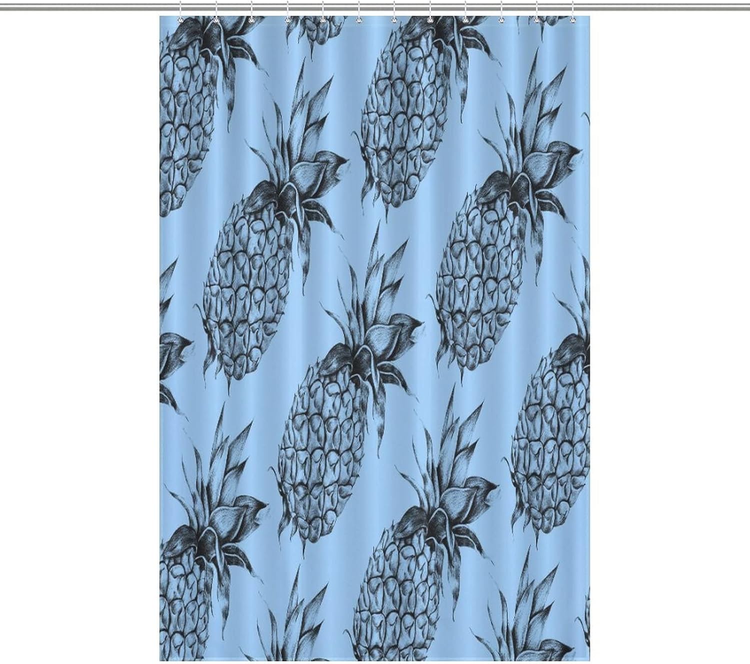Pineapple Yellow Shower Curtain with 12 Hooks