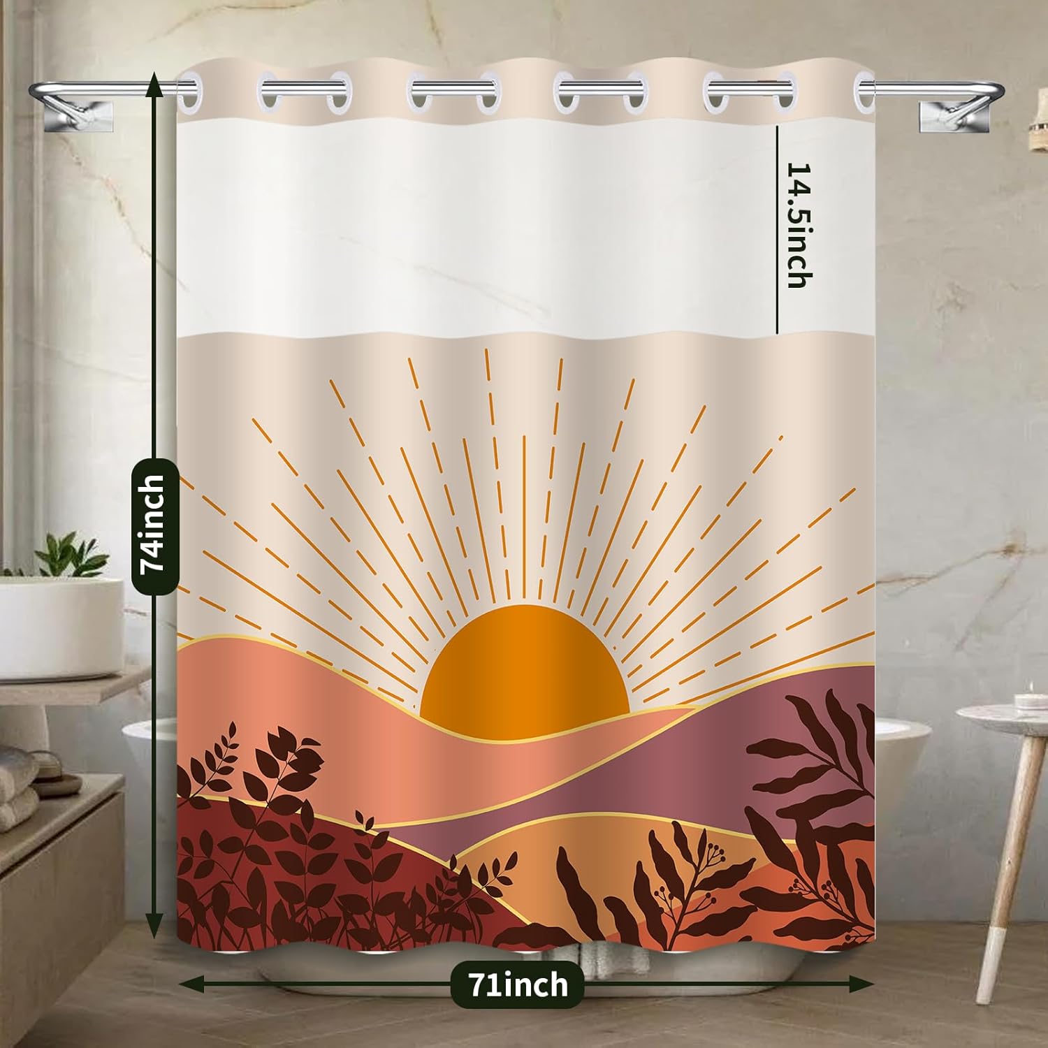 Boho Bohemian Shower Curtain with Snap-in Liner 71x74in