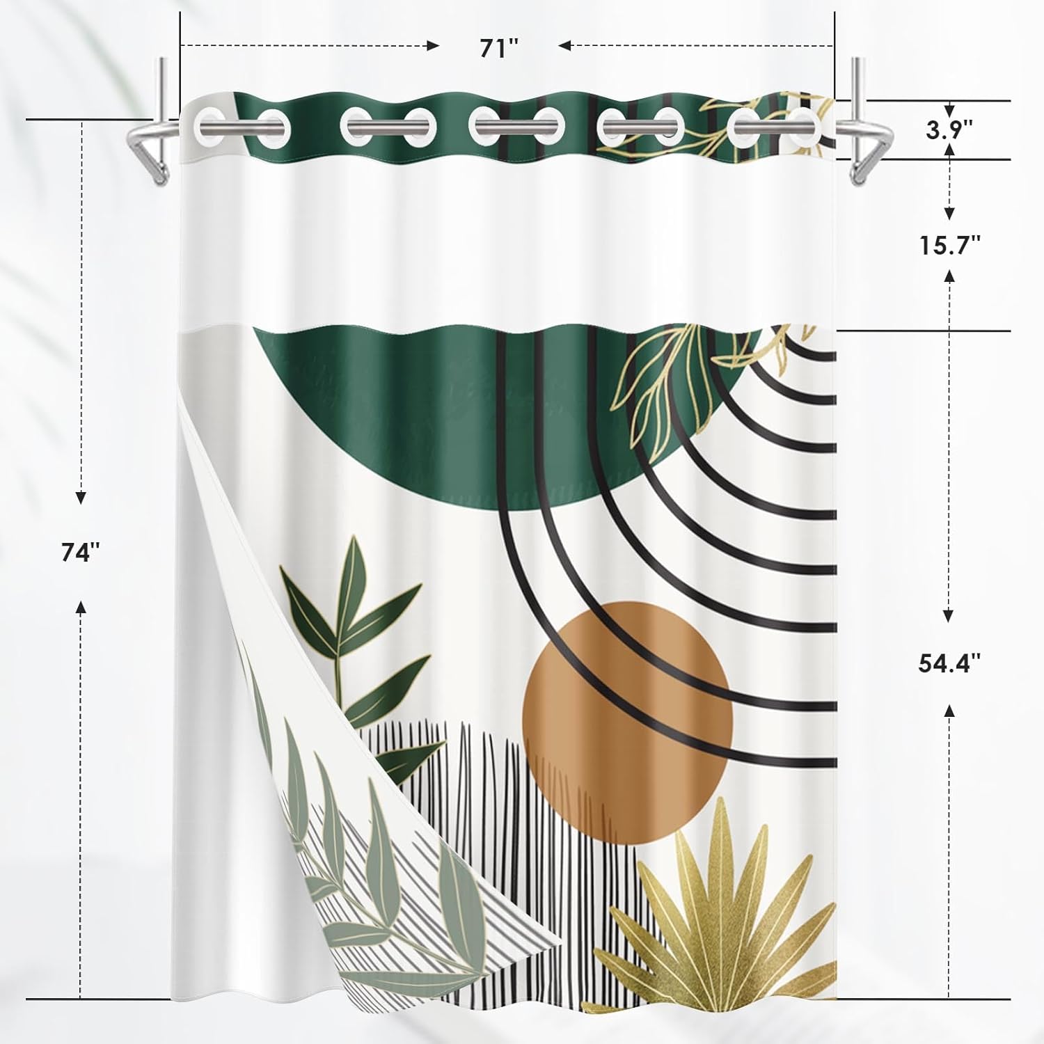 Nesphy Mid Century Green Boho Shower Curtain Set