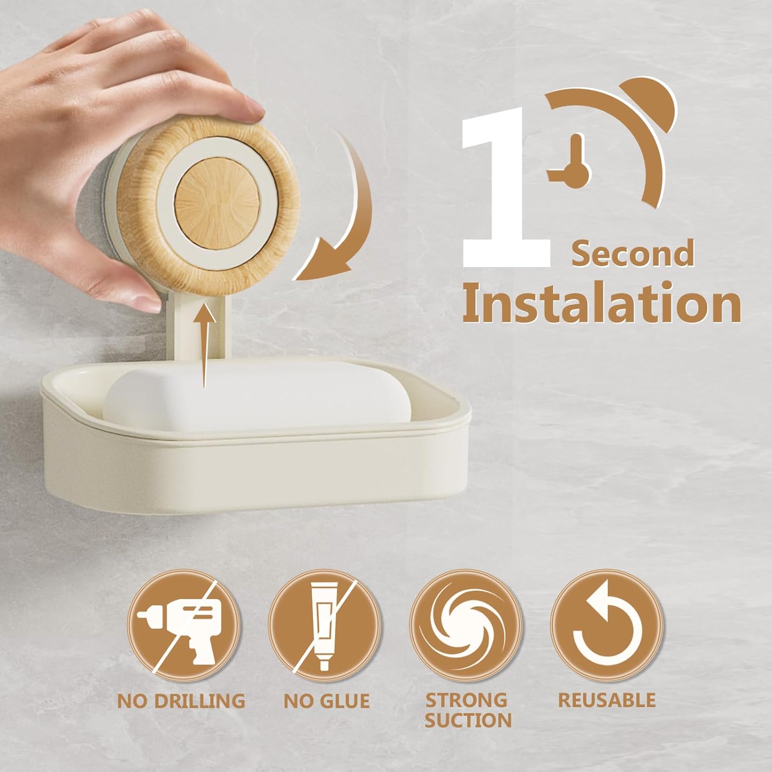 Cinola Double Layer Suction Cup Soap Dish for Shower Wall Mount