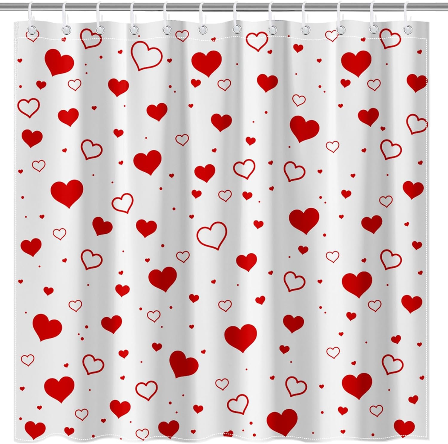 Mocsicka Red Heart Valentines Shower Curtain 72x72 Inches