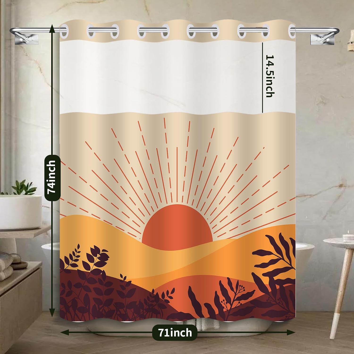 Boho Style Shower Curtain with Snap-In Liner 71x74in