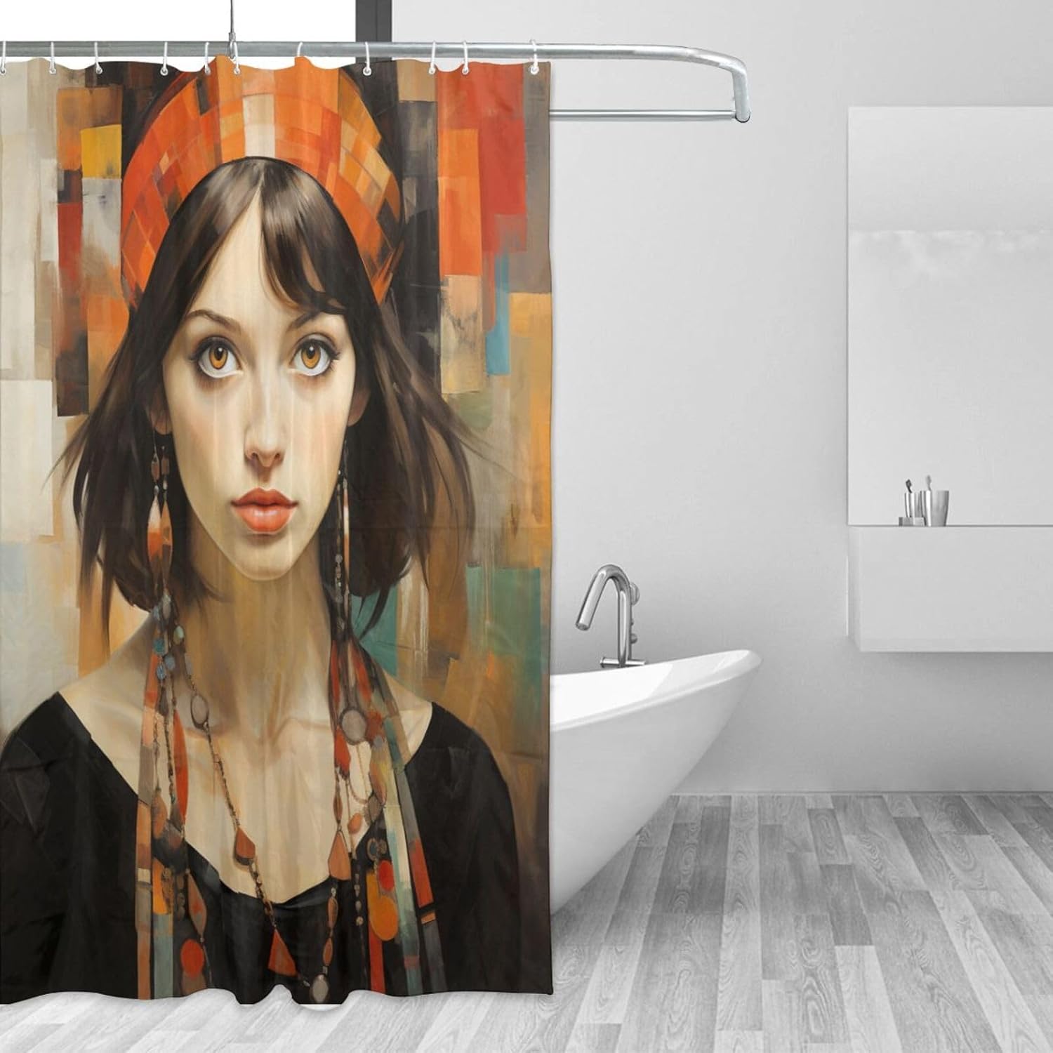 DAOWANGZUO Female Face Shower Curtain Set with 12 Hooks 72x72in 1