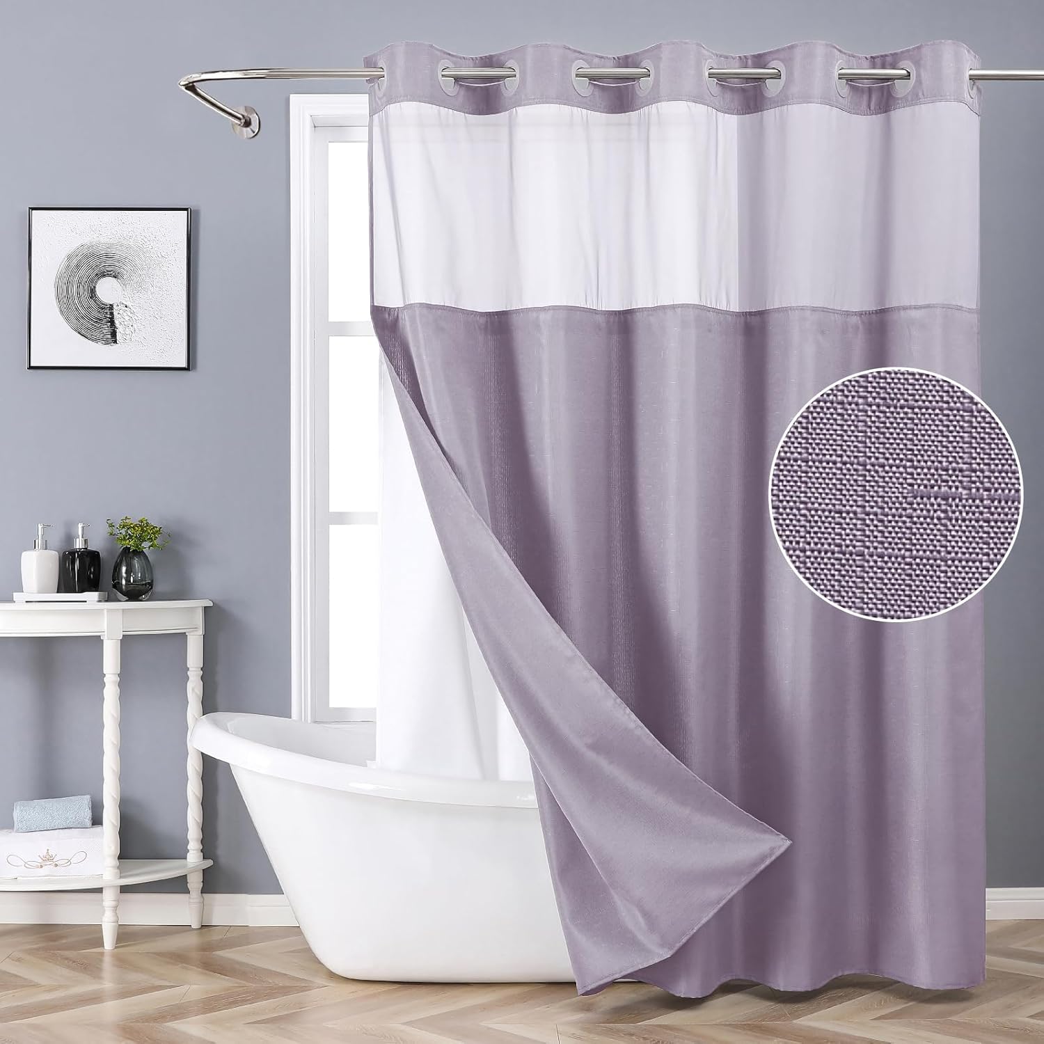 Lavender Shower Curtain Set with Snap-in Liner Hotel Style 71x74