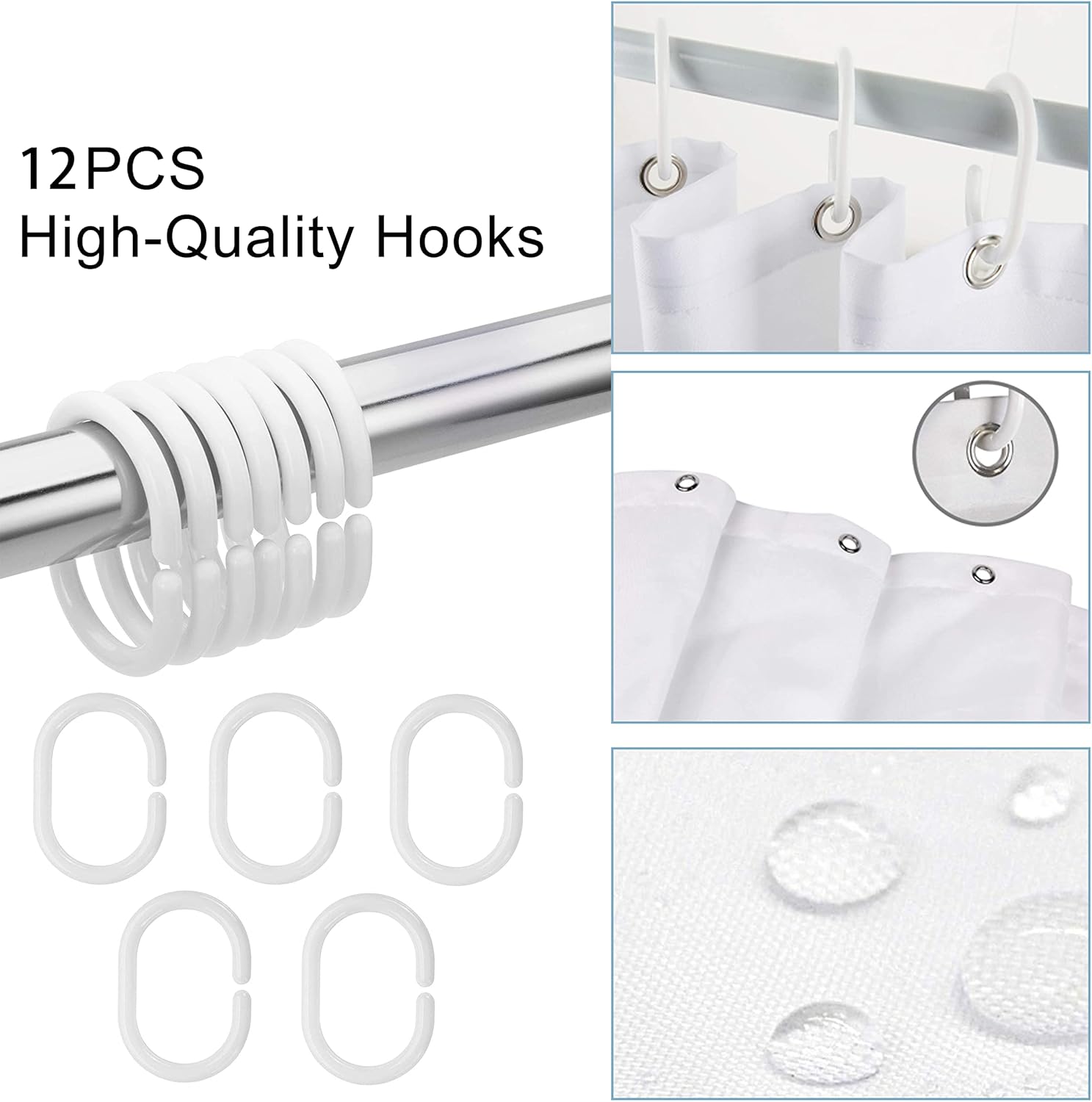 VISALUNA Shower Curtain Set with 12 Hooks 72x72in
