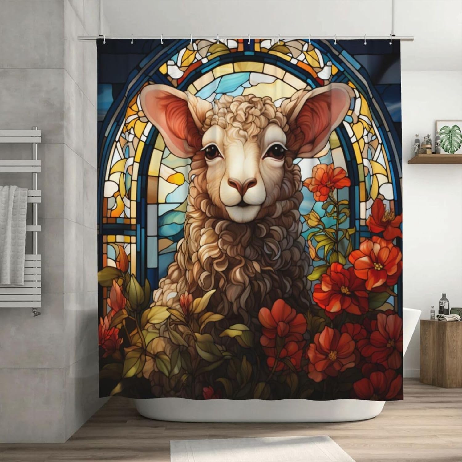 DAOWANGZUO Sheep Shower Curtain Set with 12 Hooks