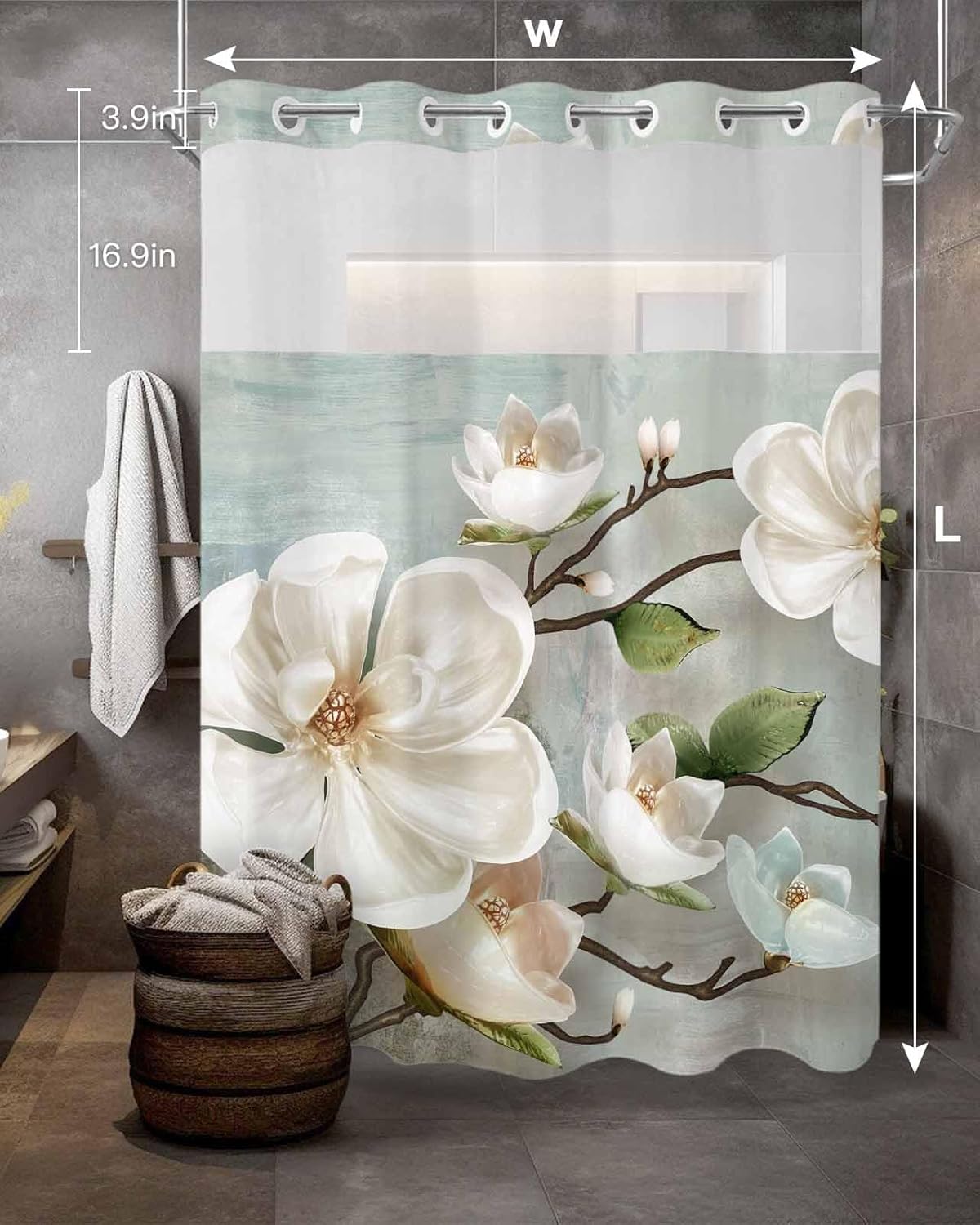 Smile Sunflower Flower Shower Curtain Set 72x72in White Magnolia with Snap Liner