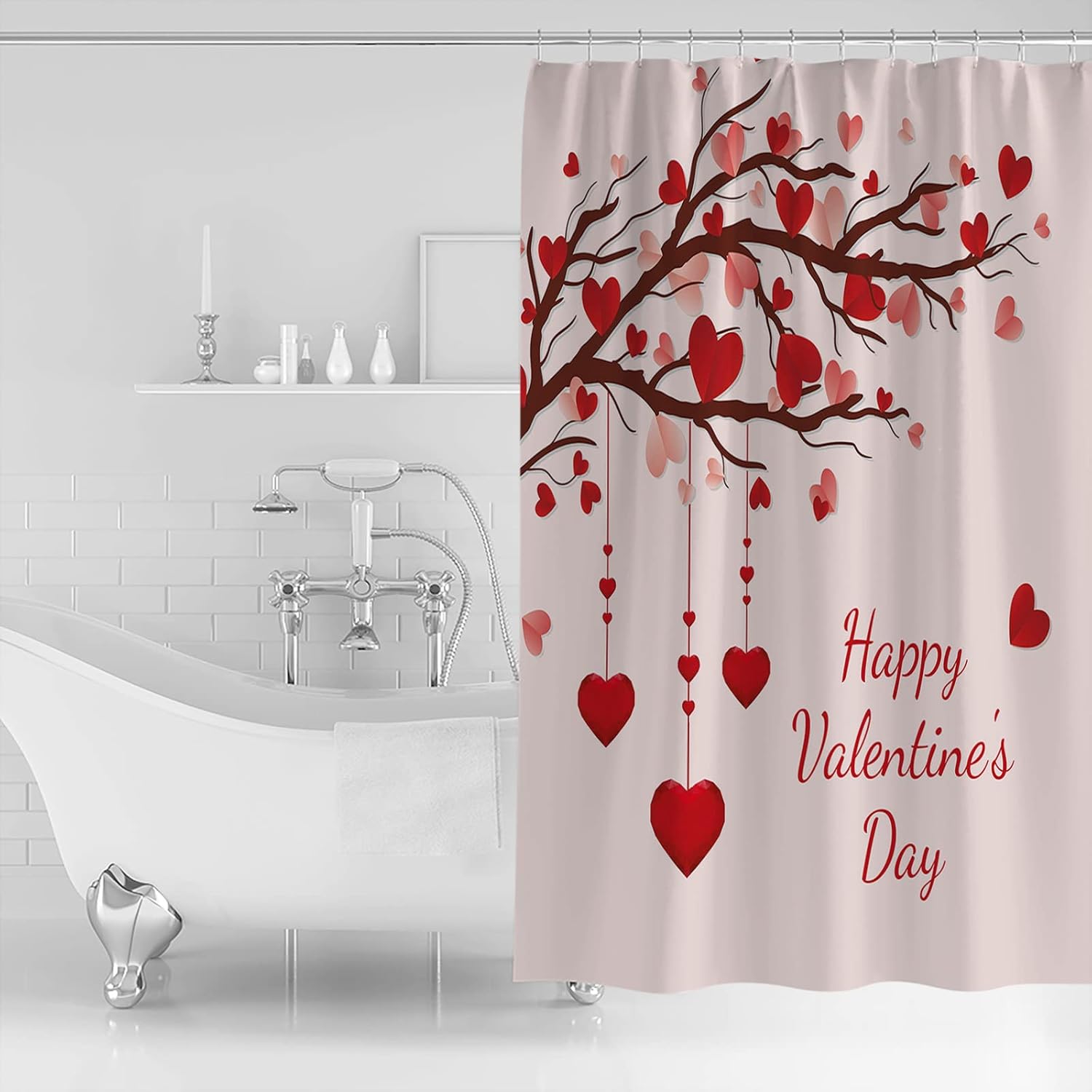 BestLives Valentines Day Waterproof Shower Curtain with Hooks 36x72inch