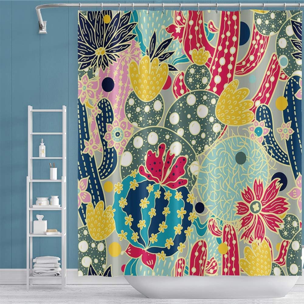 OERJU 60x72in Tropical Pattern Shower Curtain Set with Hooks