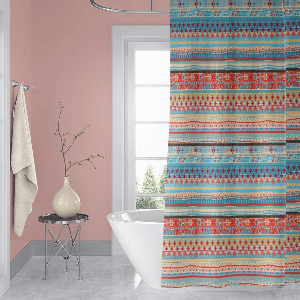 OERJU 65x72inch Boho Stripe Shower Curtain with Hooks