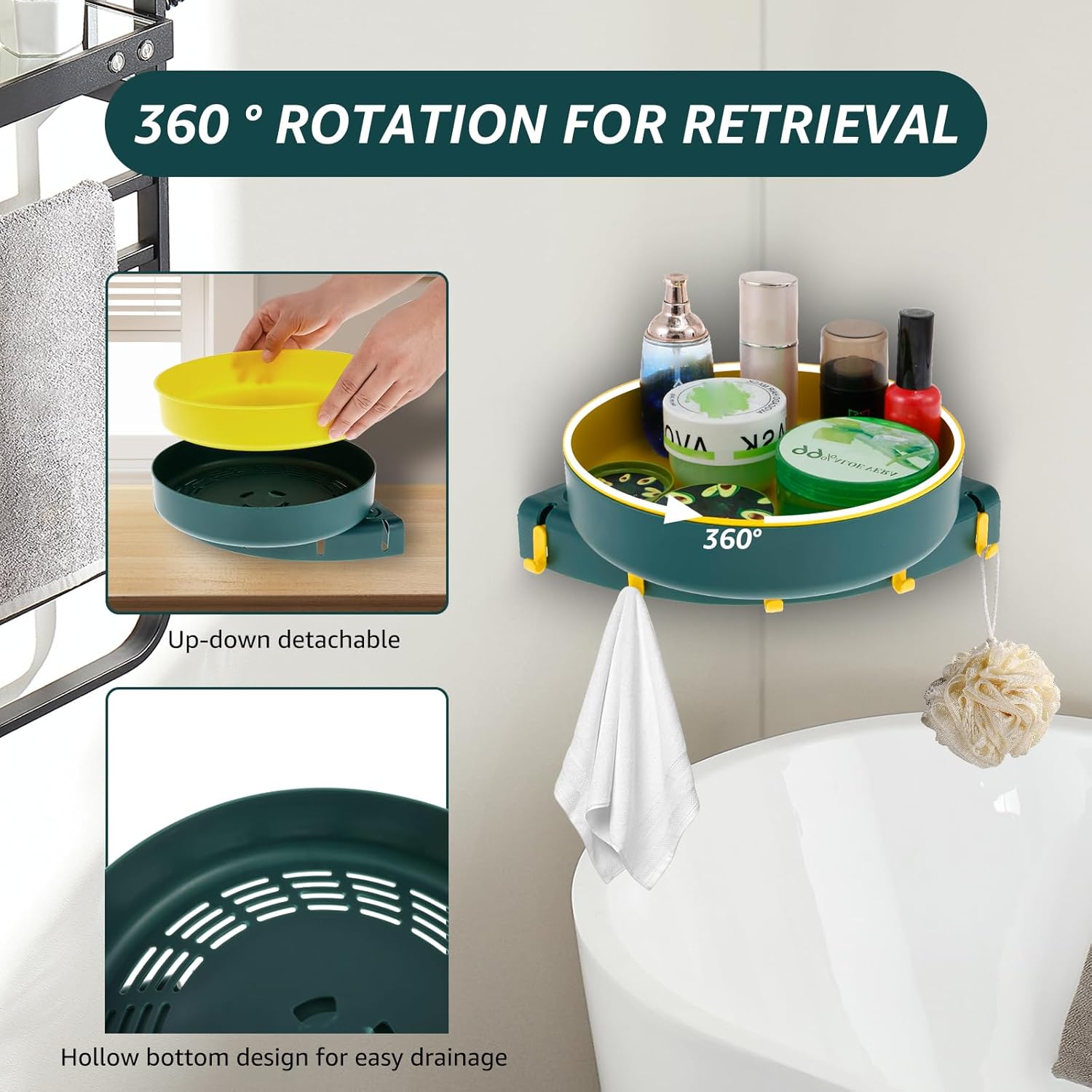 2 Pcs Corner Shower Caddy with 360 Rotating Design