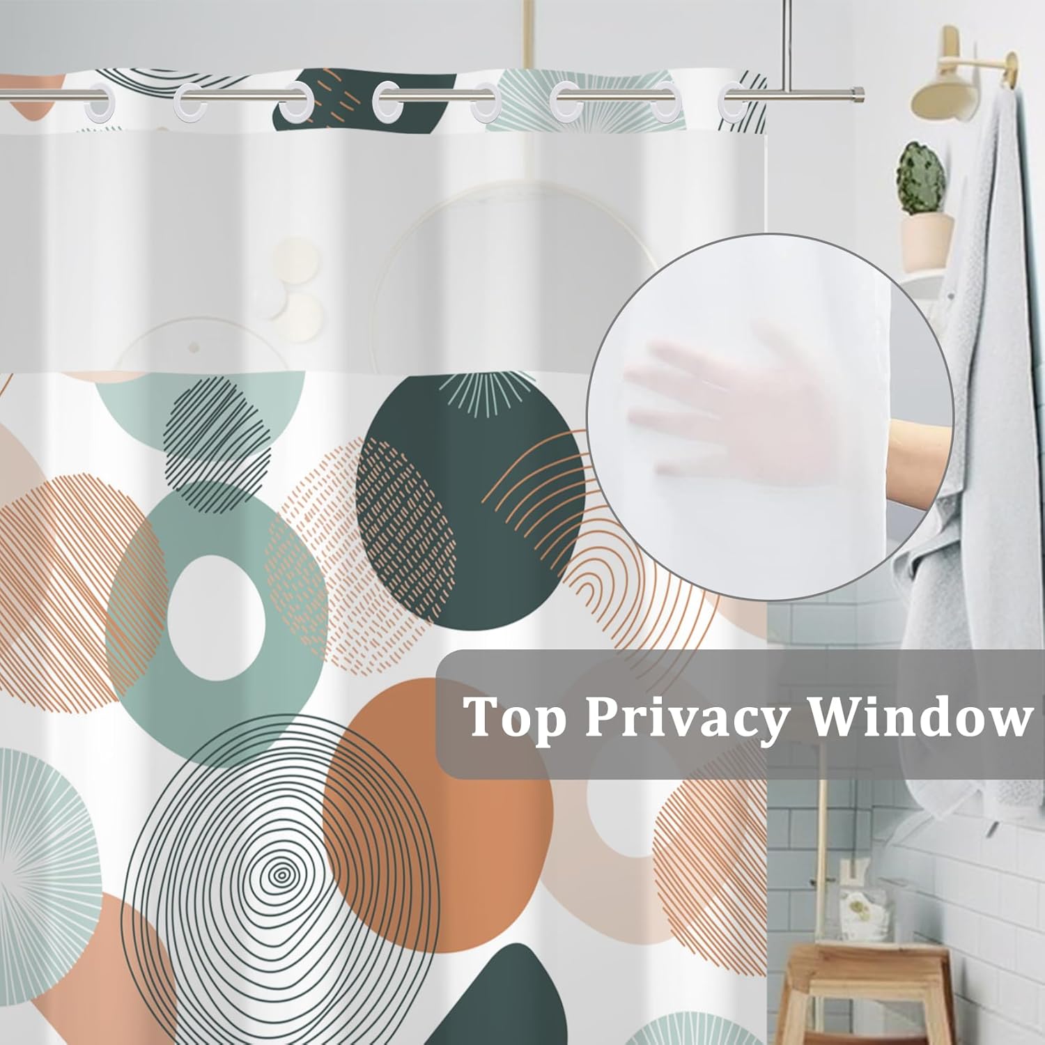 Baocicco Abstract Circle Shower Curtain Set with Built-in Liner