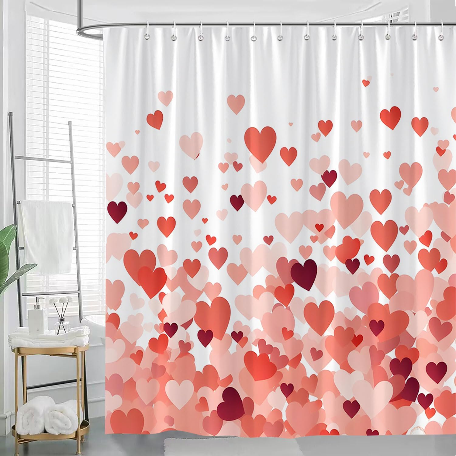 Valentines Day Pink Heart Shower Curtain 70x70 Inch with Hook