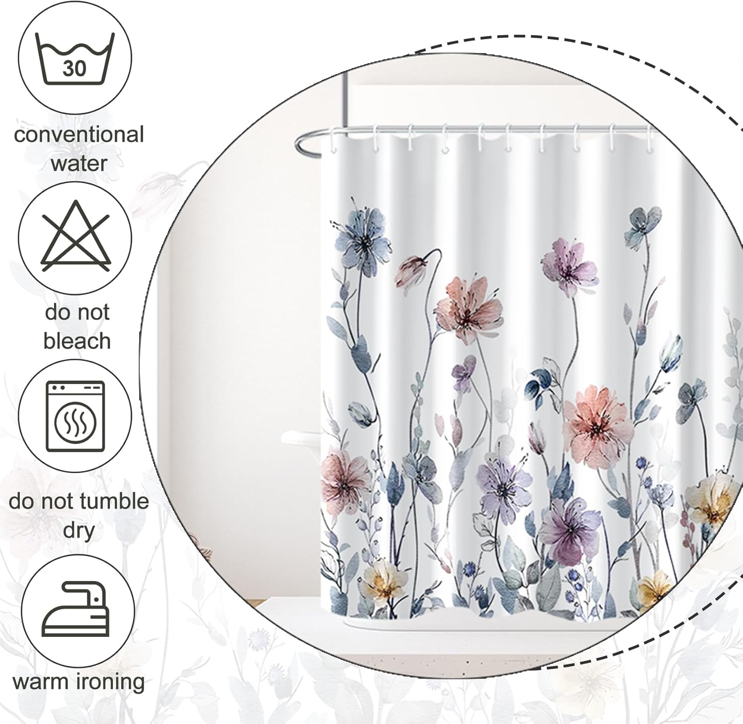 AWERT Watercolor Floral Shower Curtain 72x72inch