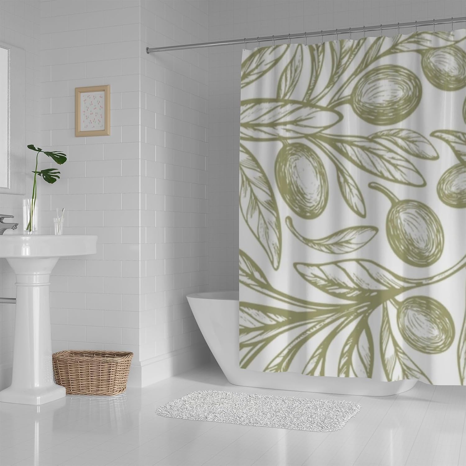 Hapuxt Shower Curtain with 12 Hooks Oliva Green 60x72in