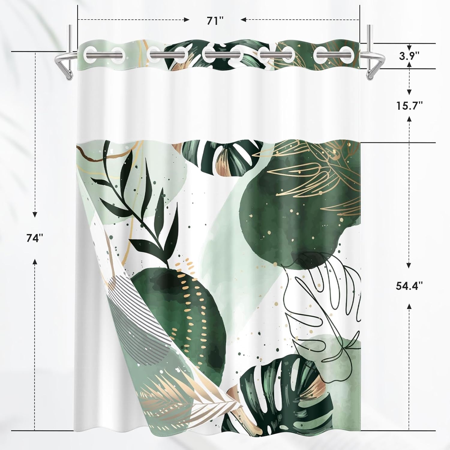 Britown Boho Green Gold Leaves Shower Curtain Set 1