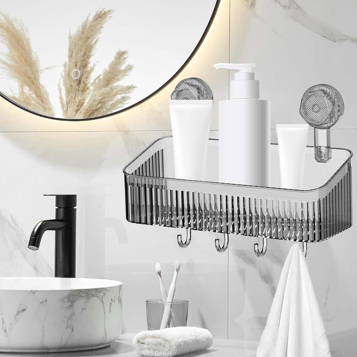 Versatile Shower Caddy with Strong Suction Gray