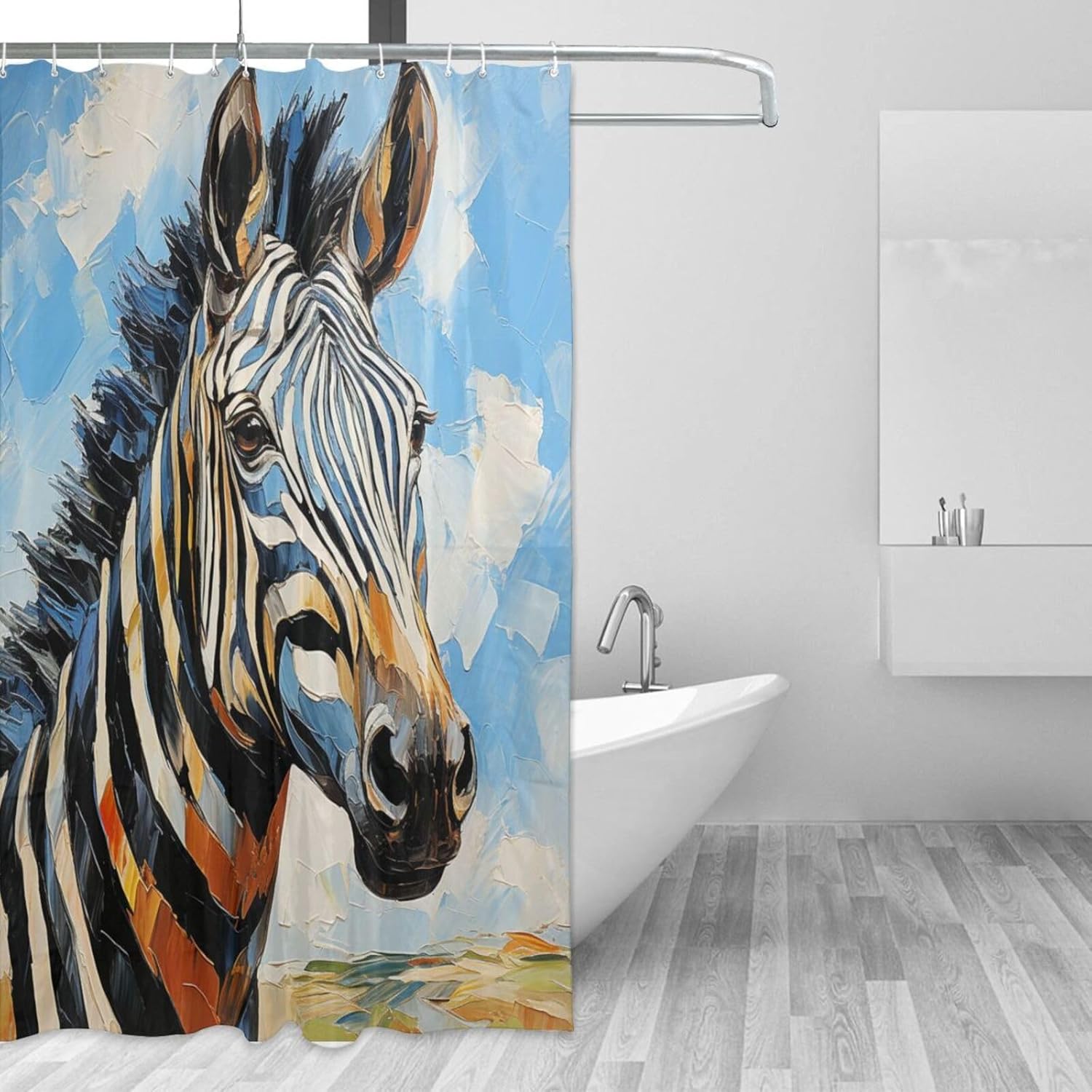 Zebra Pattern Shower Curtain Set with 12 Hooks 72x72in