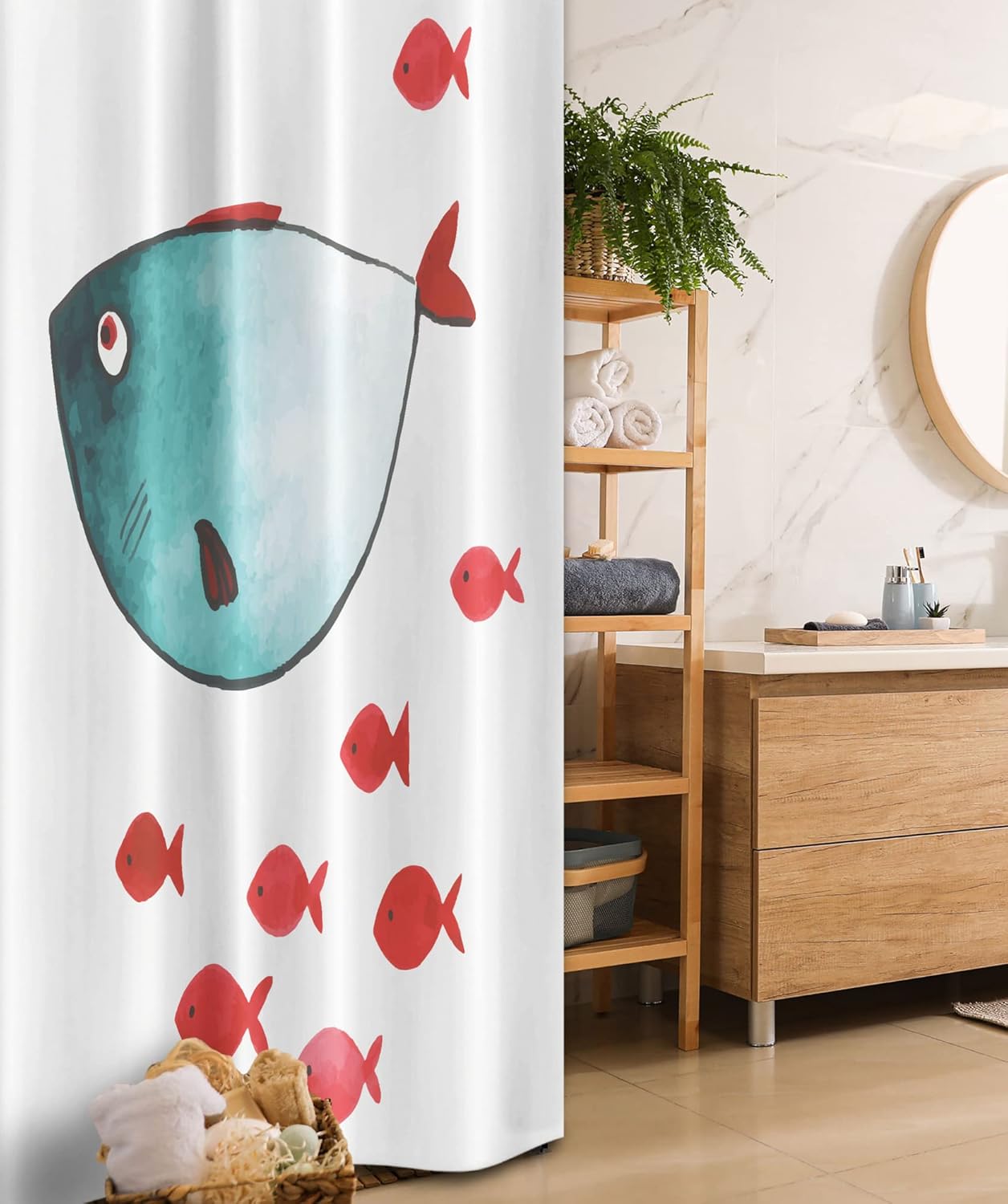 Ambesonne Cartoon Fish Shower Curtain Set with Hooks