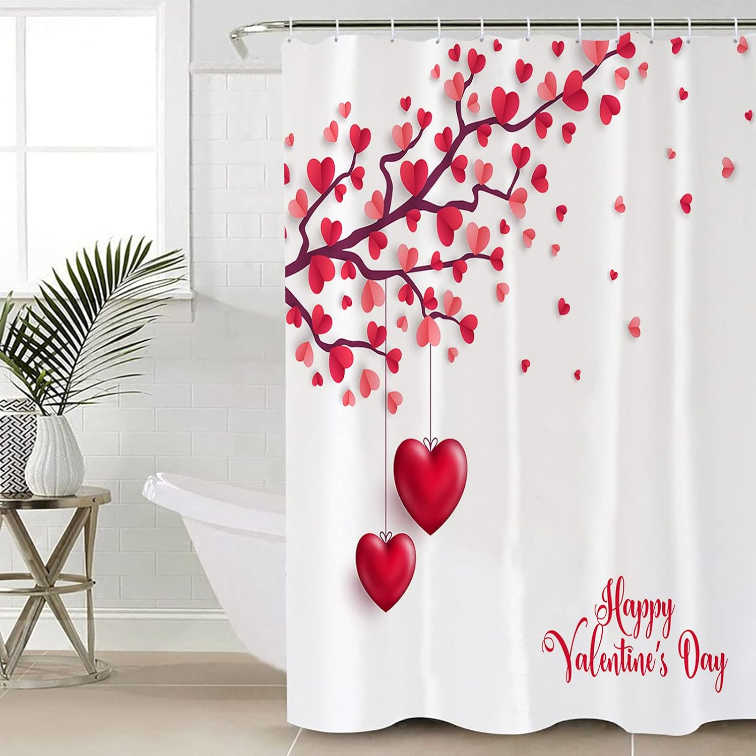 Picpeak Valentines Day Pink Heart Tree Shower Curtain with Hooks 72x84in