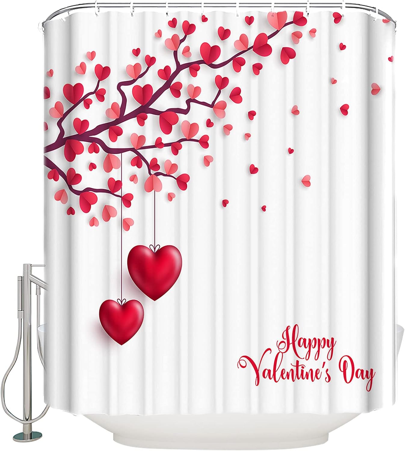 Picpeak Valentines Day Pink Heart Tree Shower Curtain with Hooks 72x84in