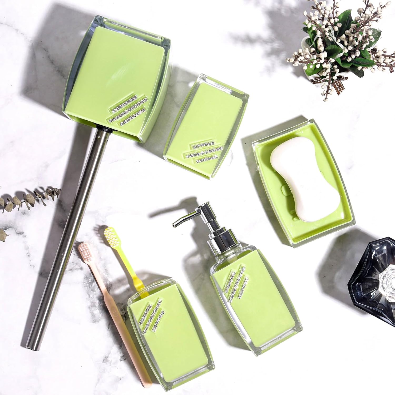 TUANYO Green Bathroom Accessories Set 5Pcs Modern