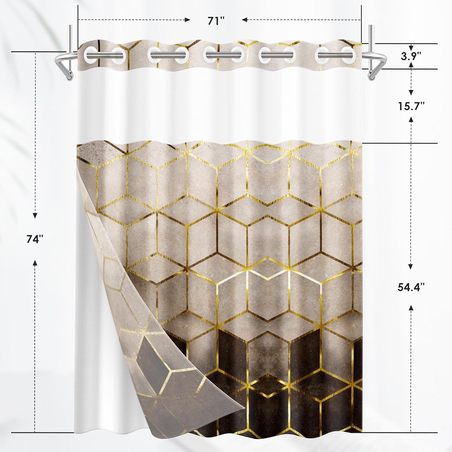 Britown Geometric Brown Gold Shower Curtain Set with Snap-in Liner
