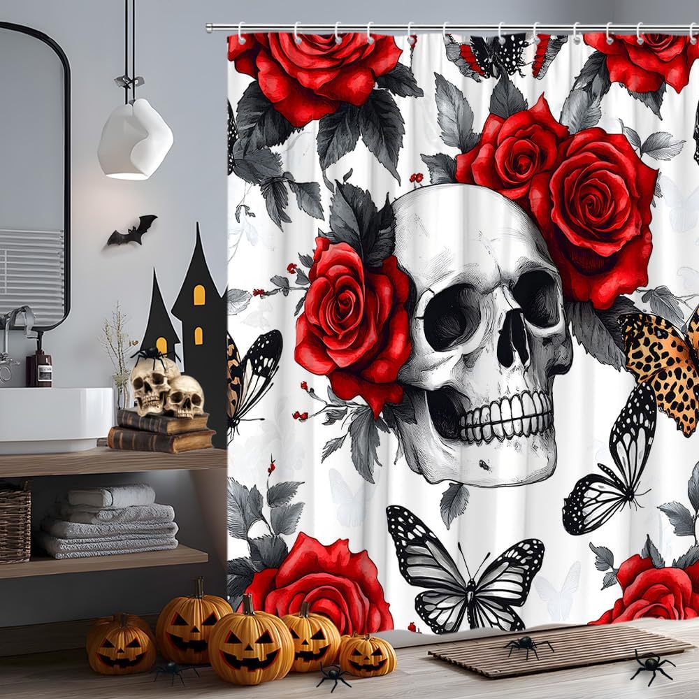 Gothic Skull Floral Shower Curtain 70x70 Inch