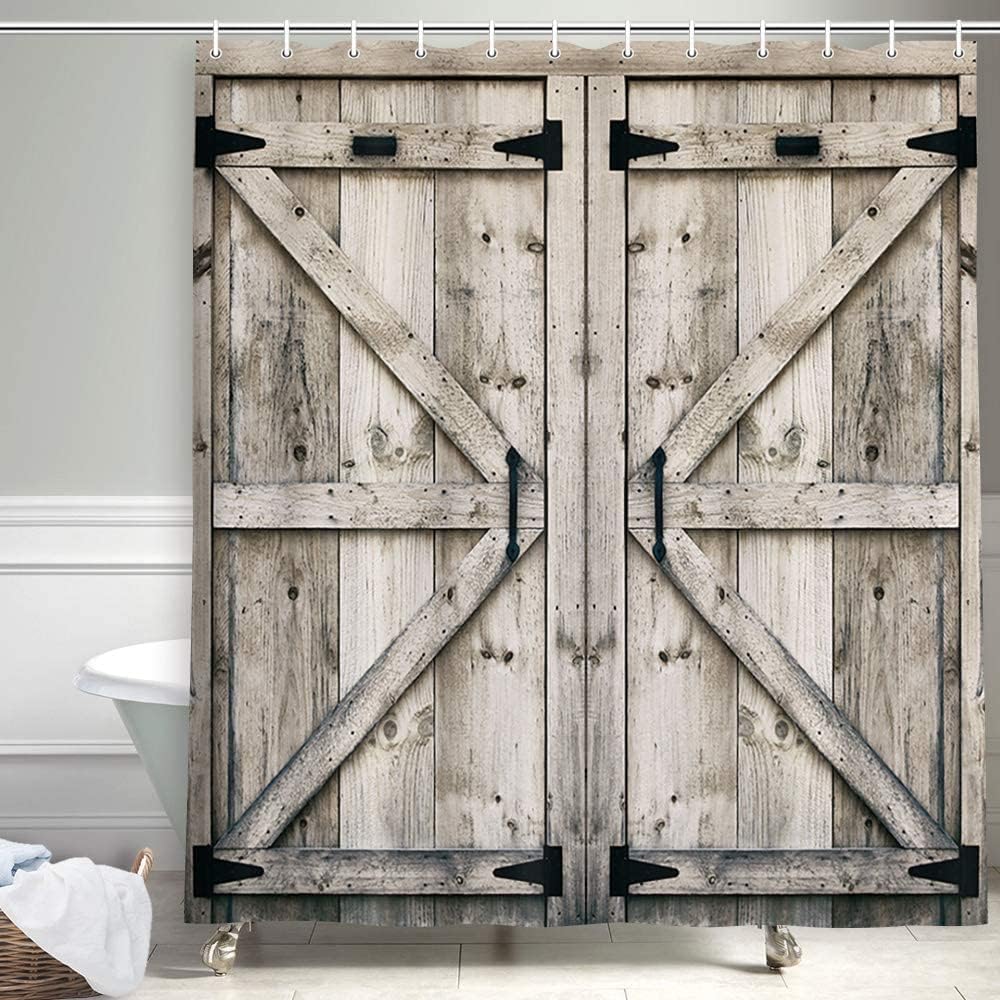 NYMB Rustic Wooden Barn Shower Curtain Set with 12 Hooks