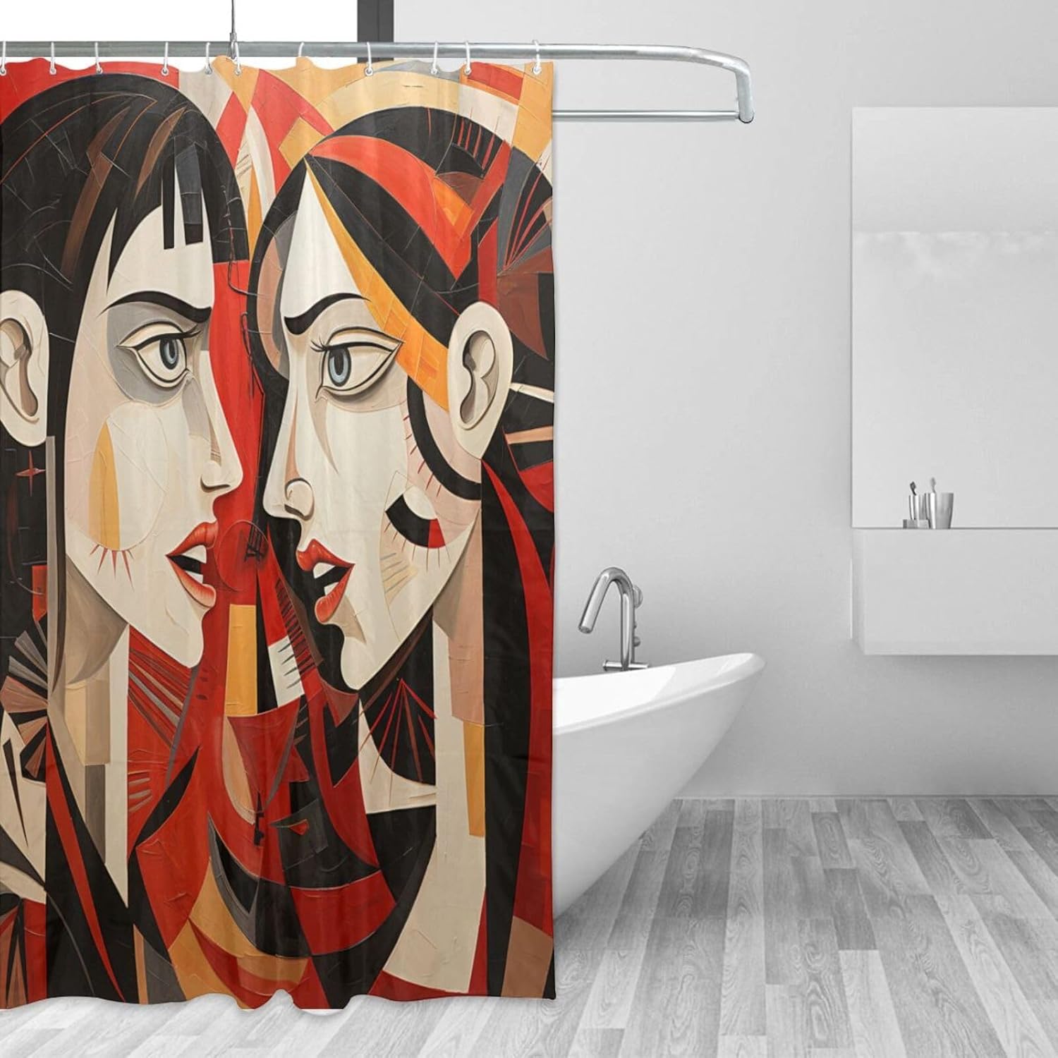 DAOWANGZUO Black Hair Girl Boho Shower Curtain Set