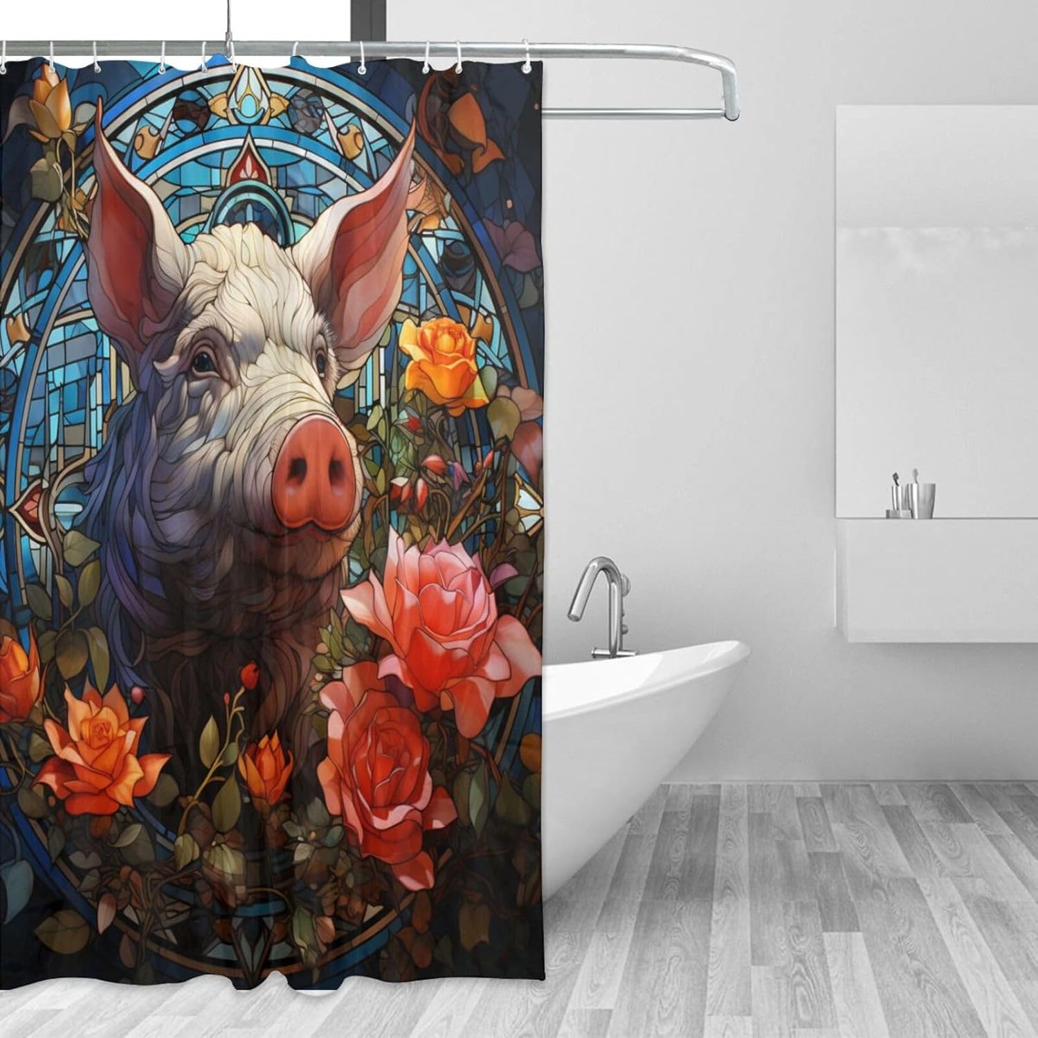 DAOWANGZUO Pig Shower Curtain Set 72x72in
