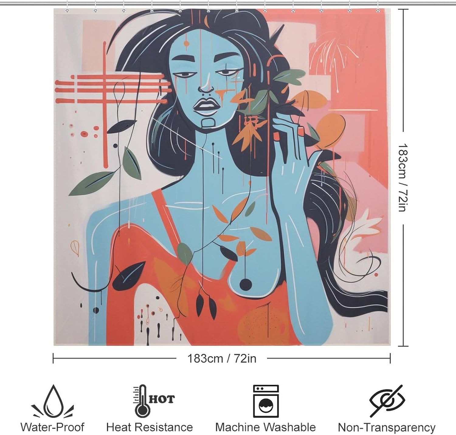 DAOWANGZUO Abstract Orange Flower Leaves Boho Shower Curtain Set 72x72in