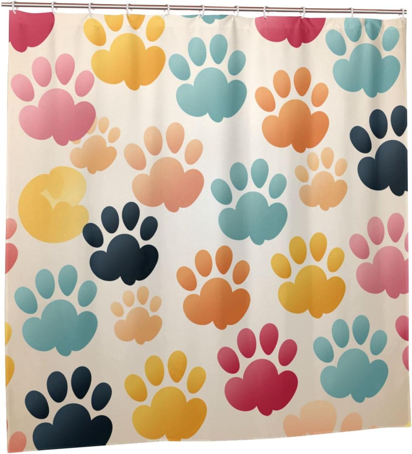 Animal Paw Prints Shower Curtain Set 72x72in Red Blue Yellow Black