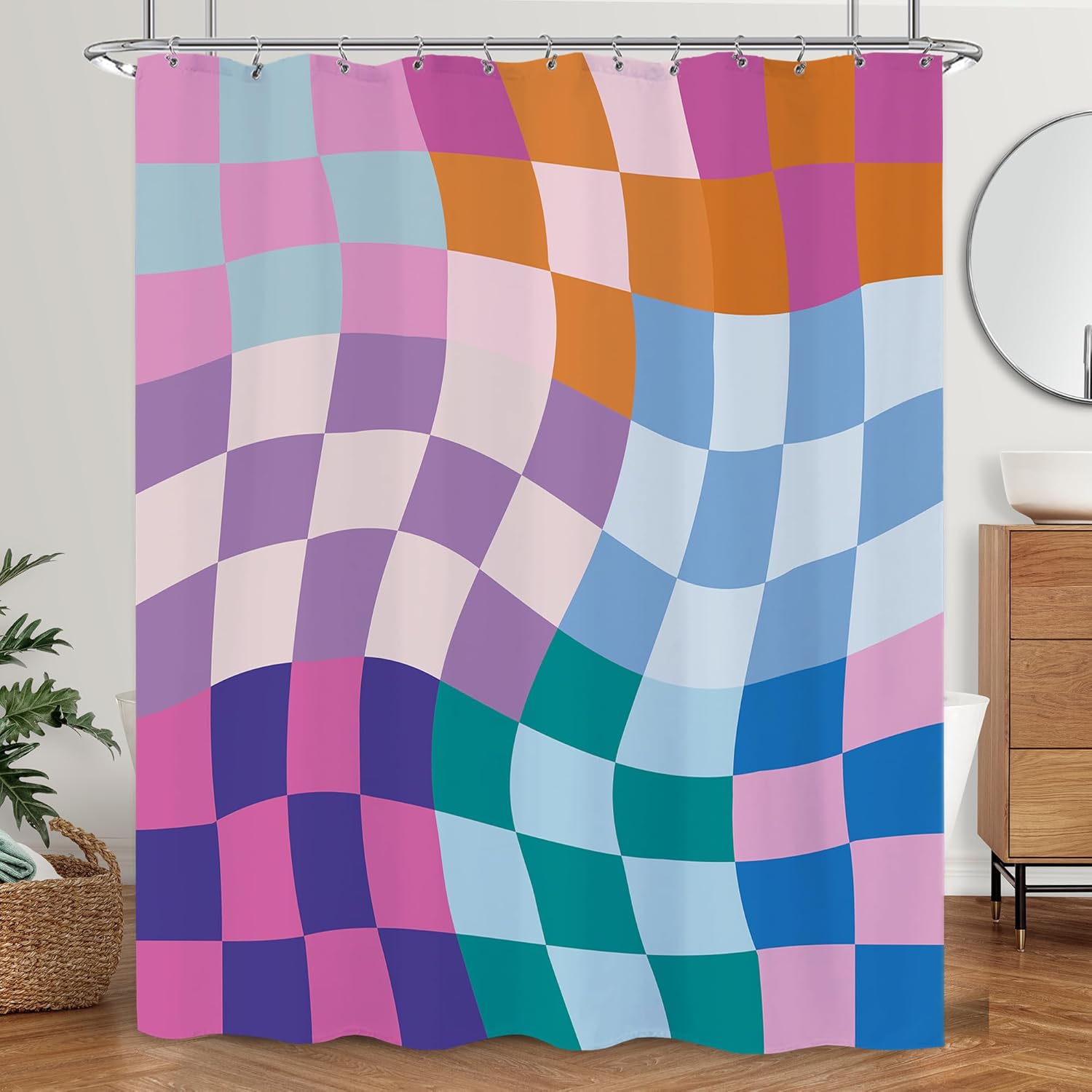 Retro Checkered Shower Curtain 60x72 Inches