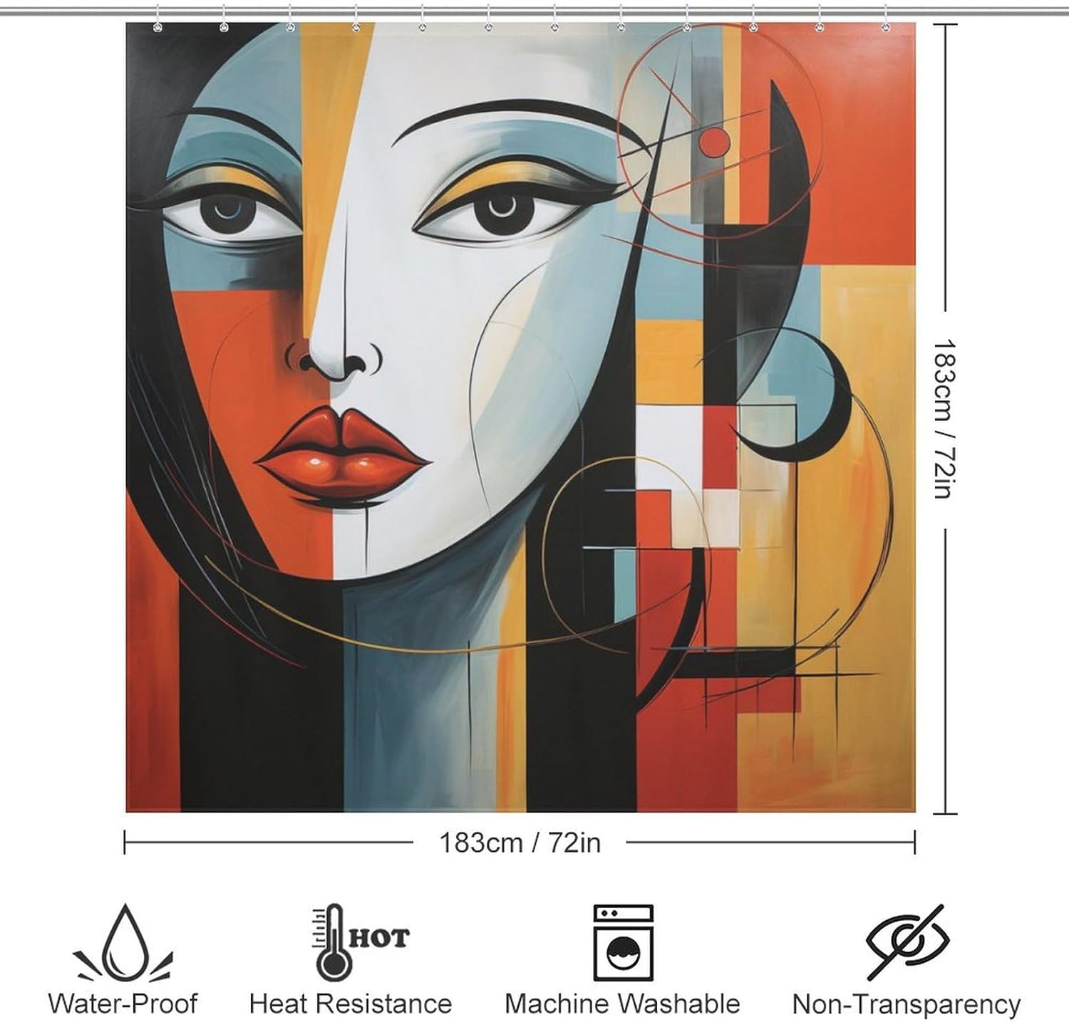 DAOWANGZUO Female Face Shower Curtain Set 72x72in with 12 Hooks