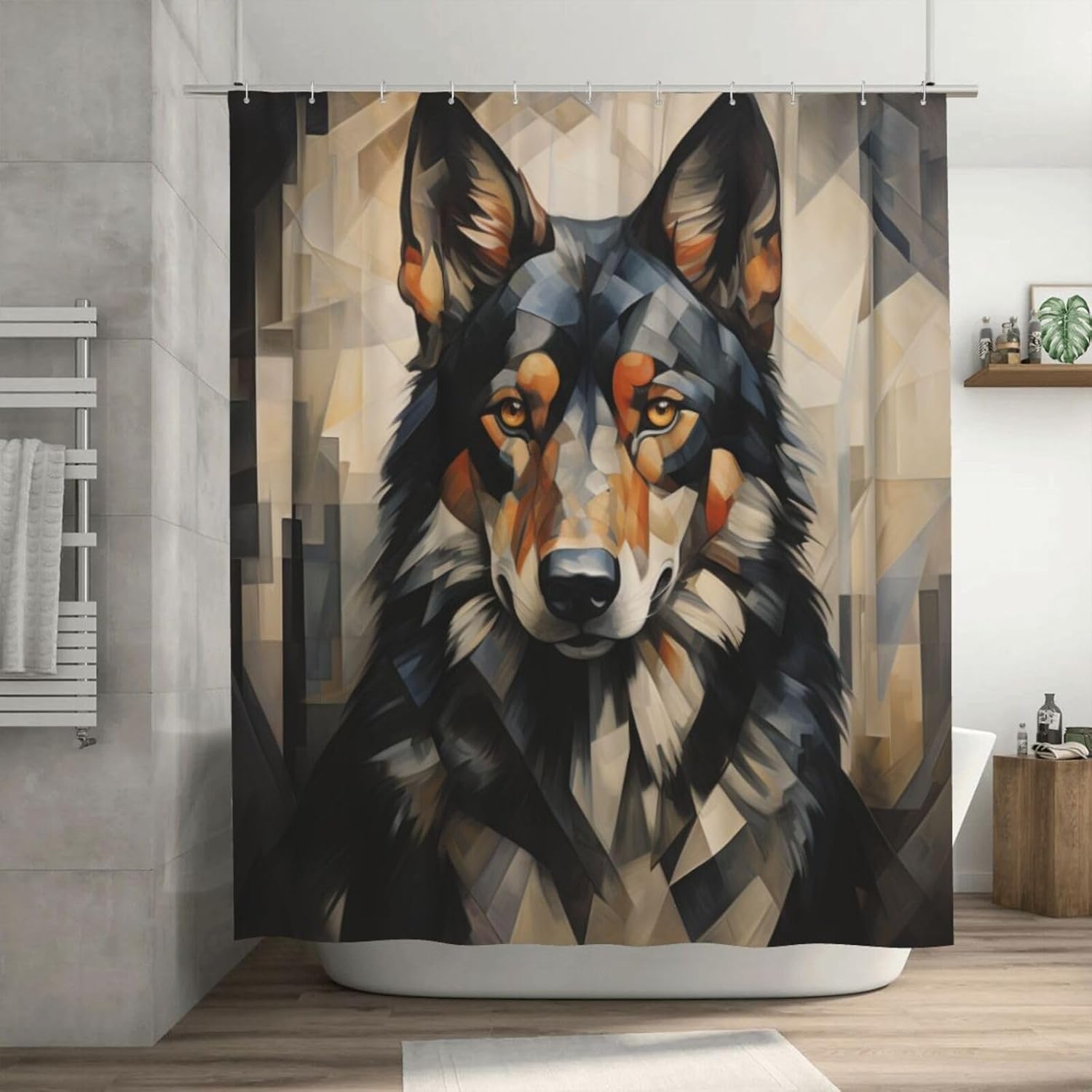 Black Dog Boho Shower Curtain Set with 12 Hooks 72x72in