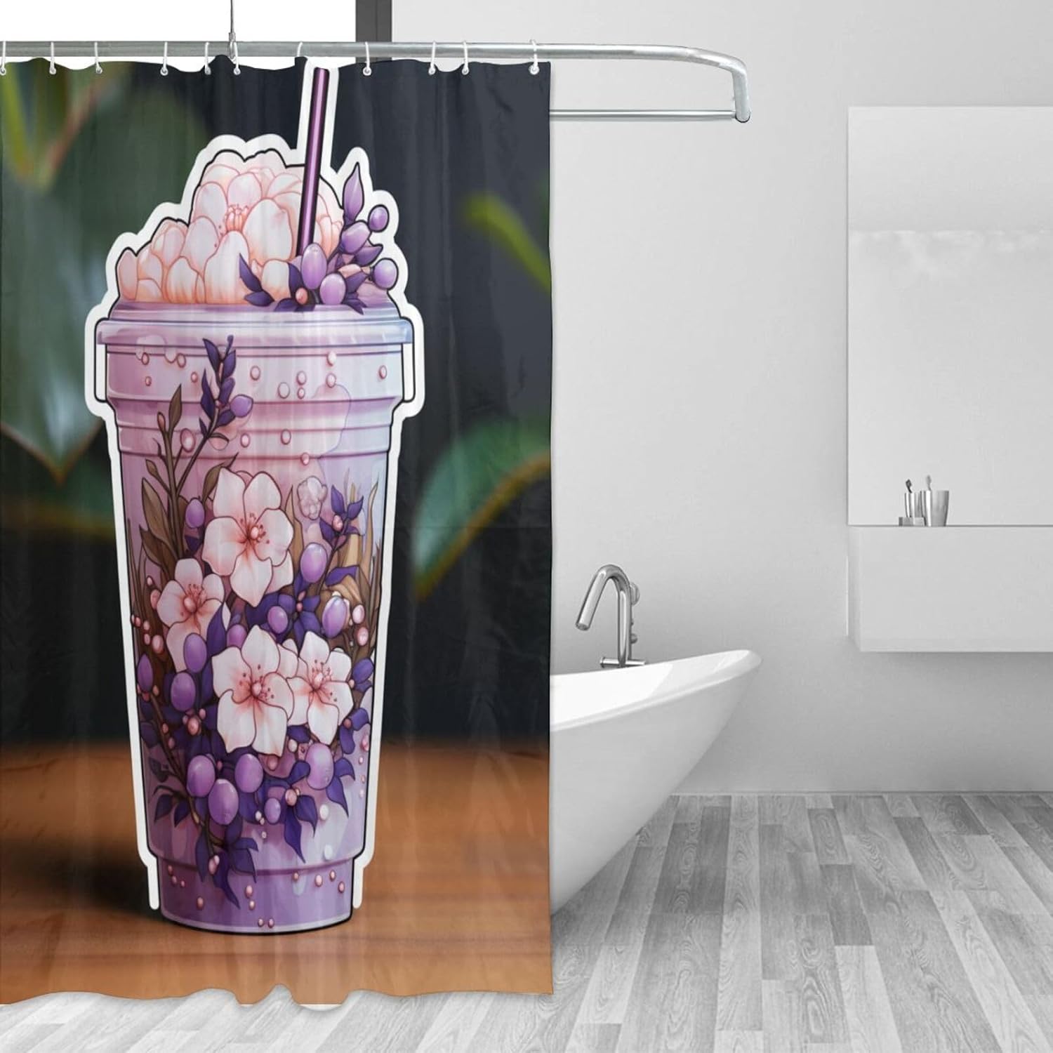 DAOWANGZUO Purple Flower Shower Curtain Set 1