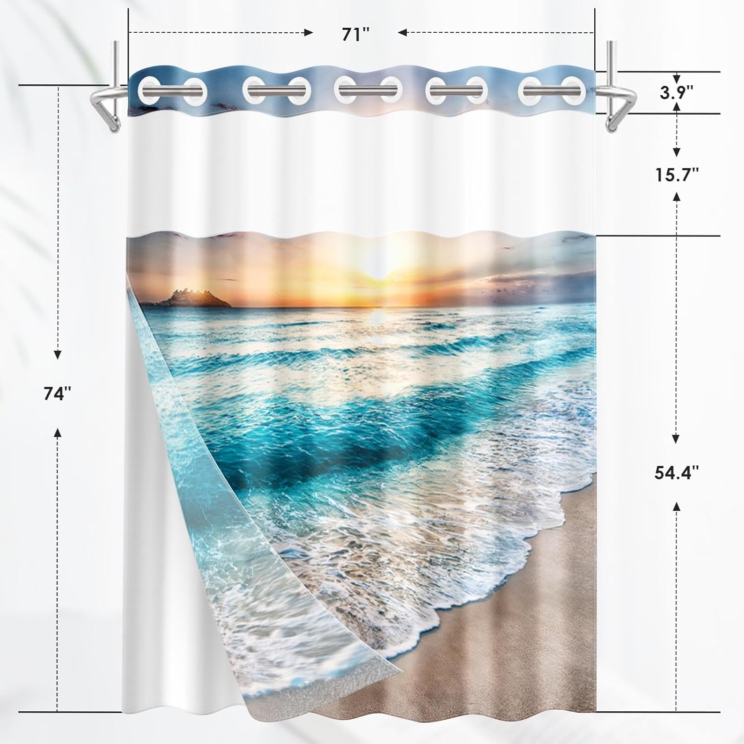 Nesphy No Hook Beach Shower Curtain Set 71x74 Inch