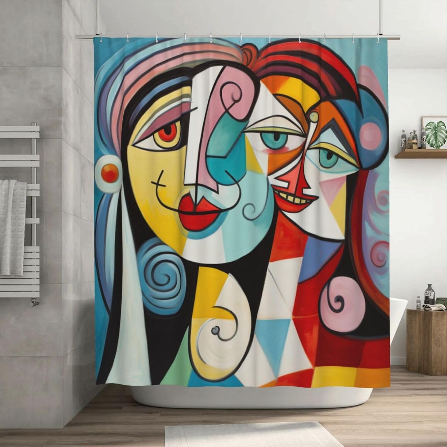 DAOWANGZUO Laughing Girl Shower Curtain Set with 12 Hooks 72x72in