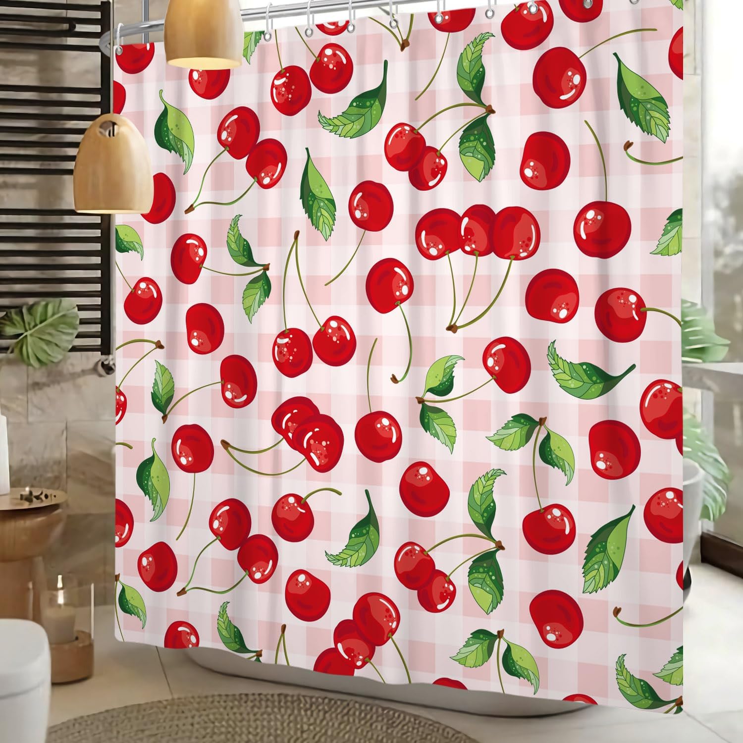 DASHAN Red Cherry Aesthetic Shower Curtain 72x72