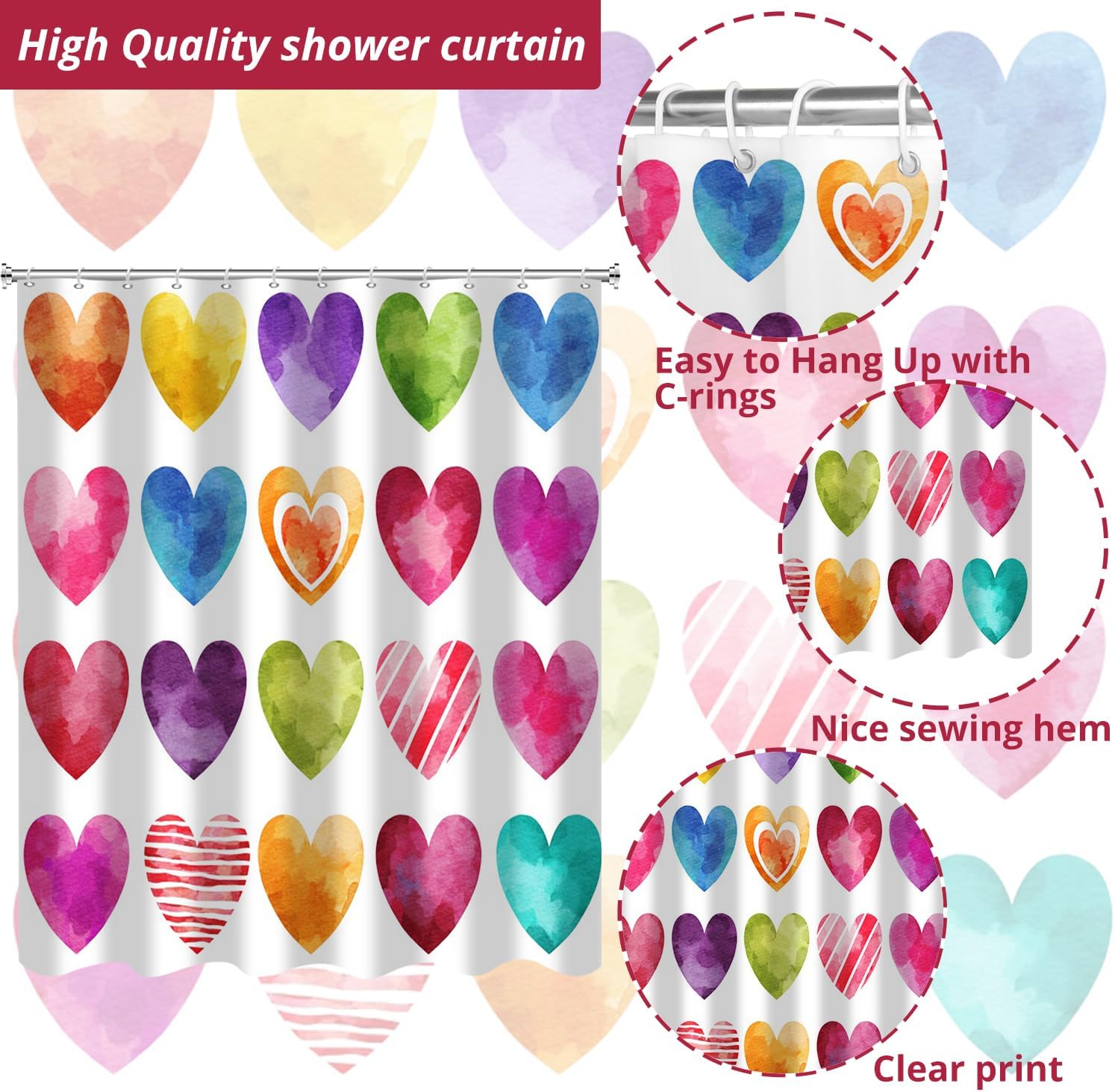 Valentines Day Shower Curtain with Hearts Design