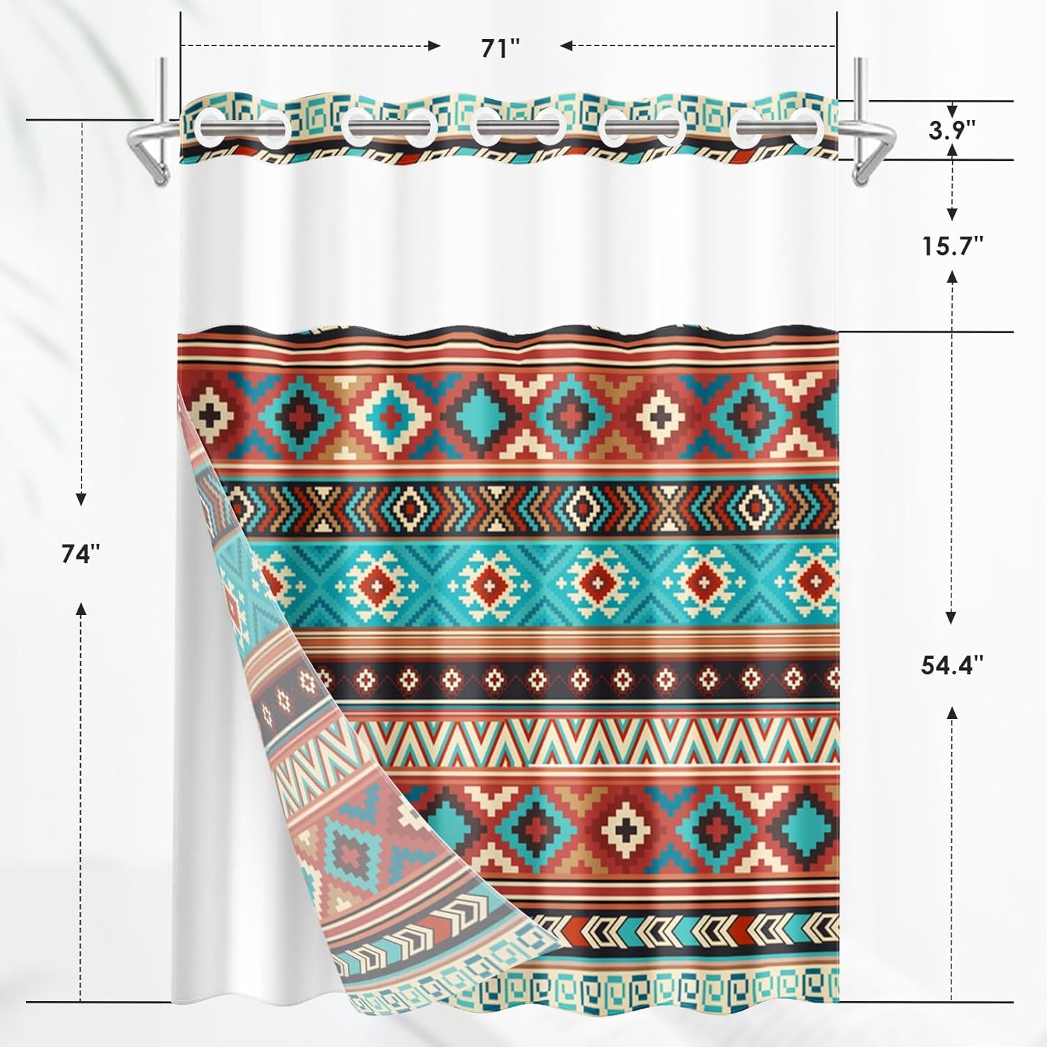 Nesphy No Hook Aztec Bohemian Shower Curtain Set