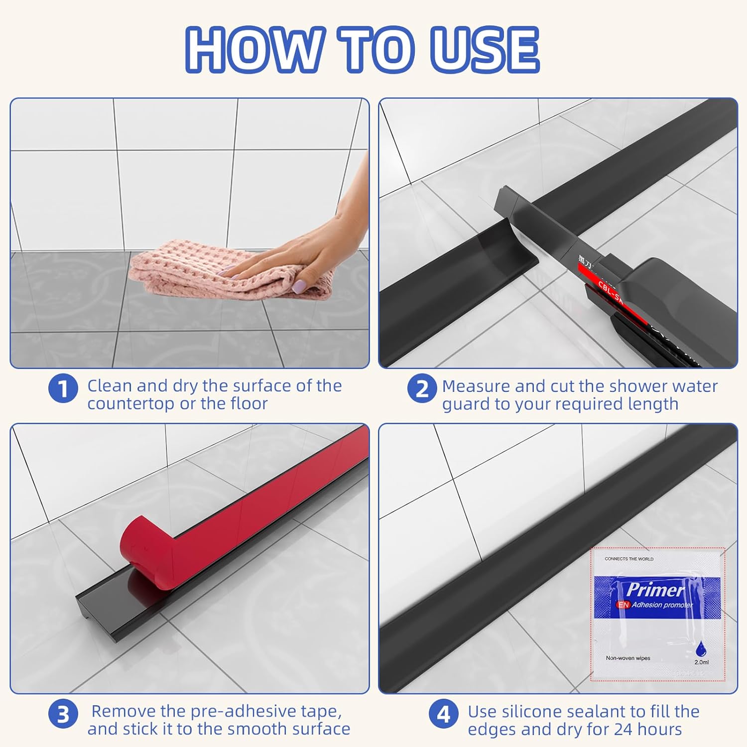 Symyda Collapsible Shower Water Dam Barrier Black 08M