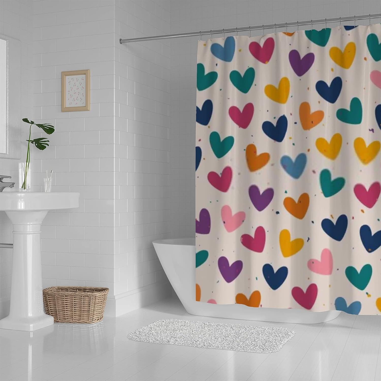 Hapuxt Heart Design Waterproof Shower Curtain with 12 Hooks
