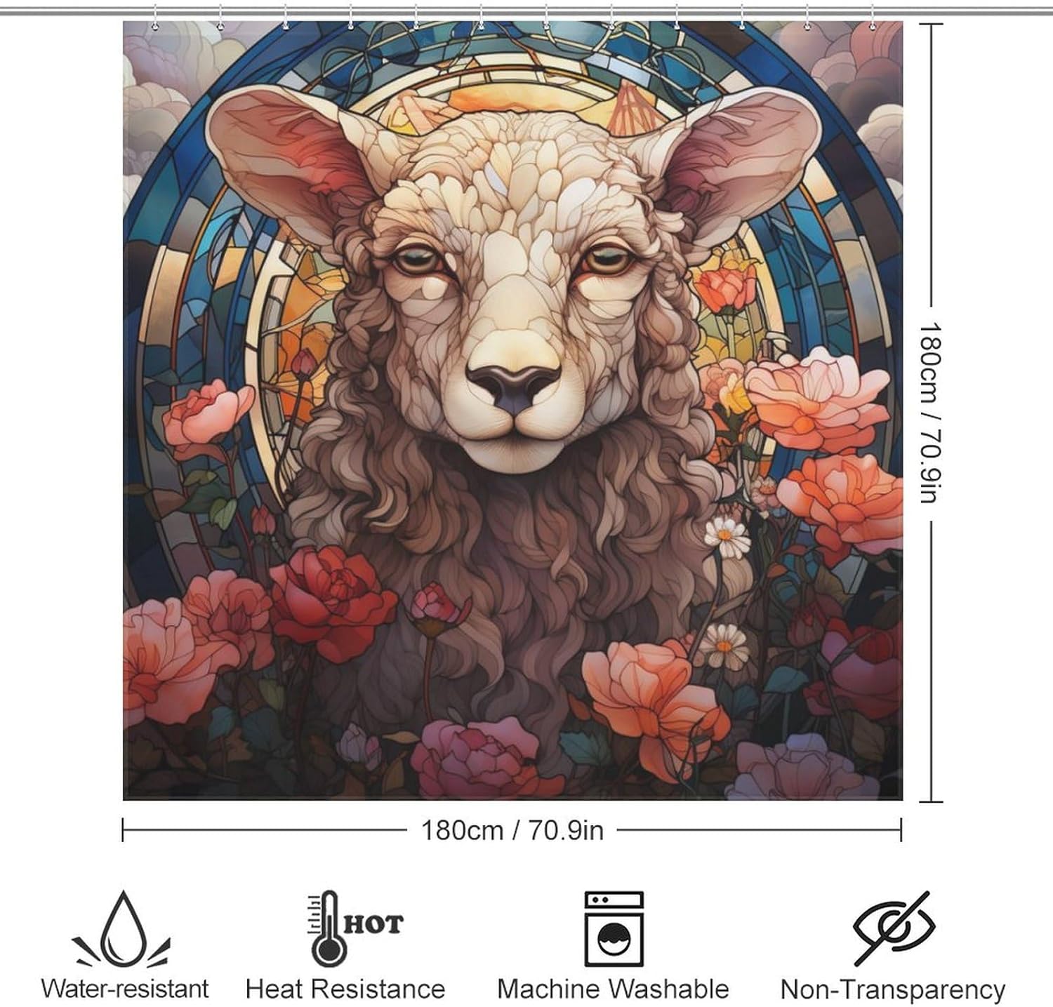 DAOWANGZUO Sheep Shower Curtain Set with 12 Hooks 72x72in
